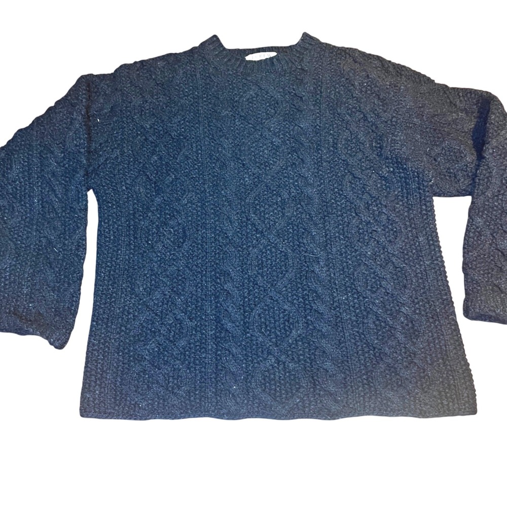 Vntg J.Crew Handknit 100% Shetland Wool Cable Knit Sweater Fisherman Small Gray
